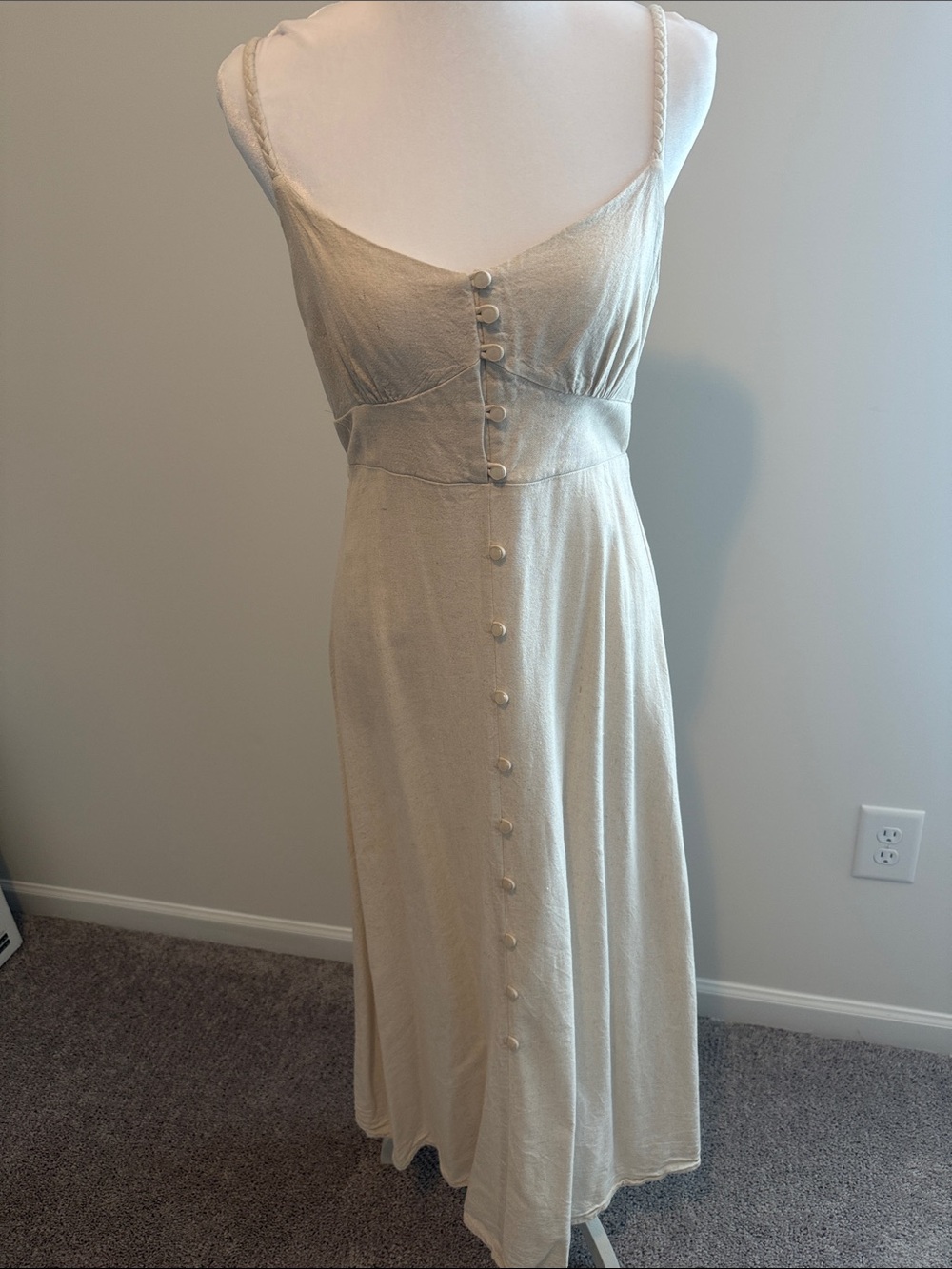 Monteau Cream Braided-Strap Button-Front Maxi Dress